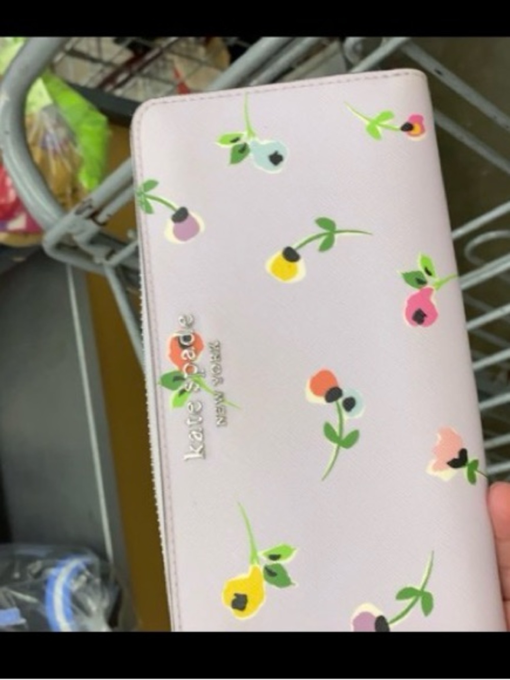 kate spade pastel pink floral zip-around wallet with multicolor blooms